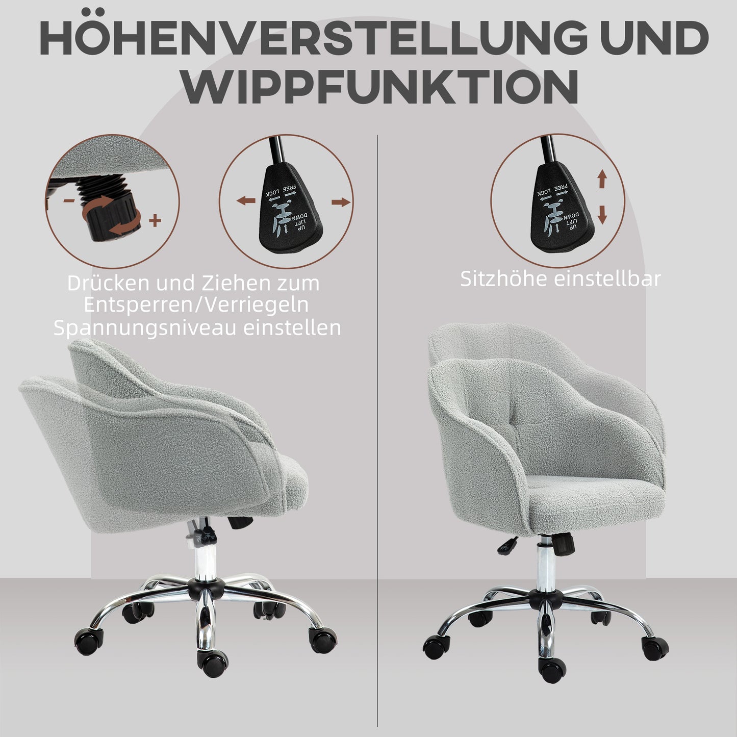 Ergonomic Office Chair, Teddy Fleece, Adjustable Height