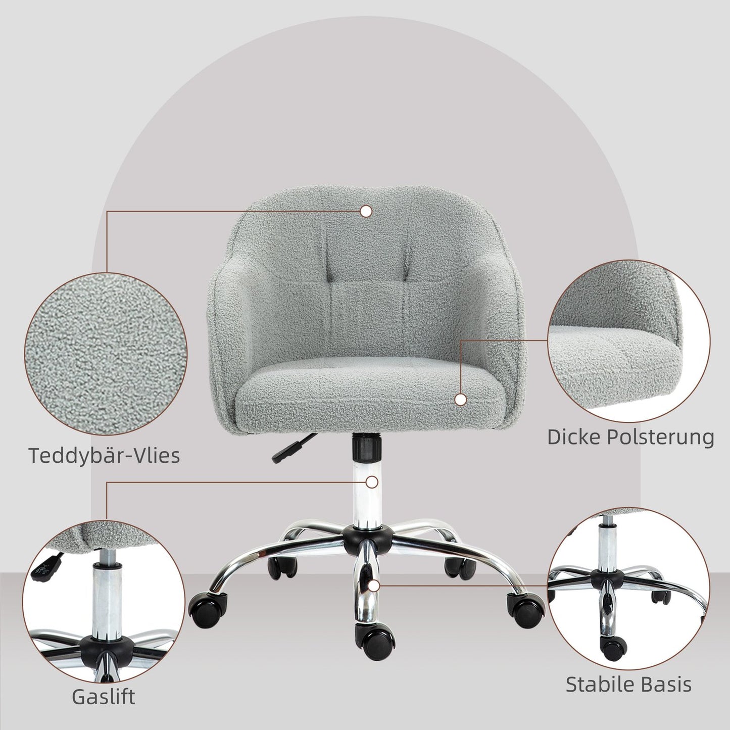Ergonomic Office Chair, Teddy Fleece, Adjustable Height