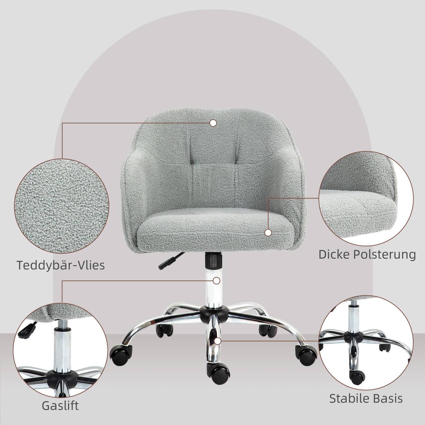 Ergonomic Office Chair, Teddy Fleece, Adjustable Height