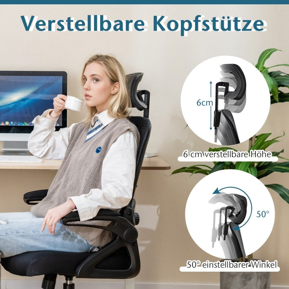 Ergonomic Office Chair with Adjustable Lumbar Support &amp; Headrest computer chair black