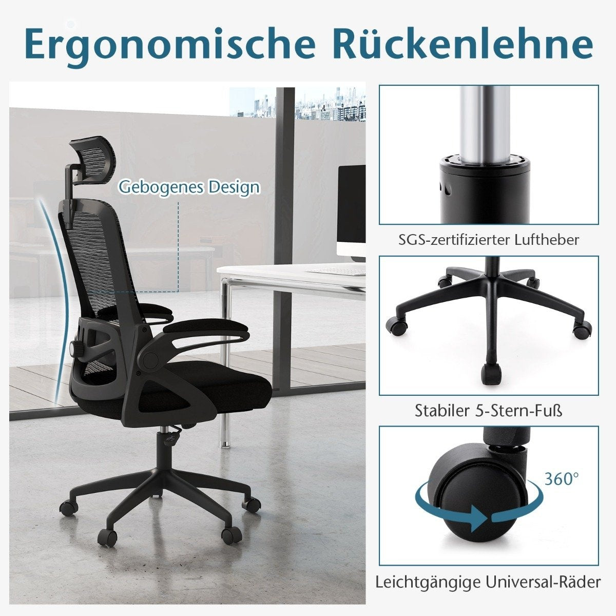 Ergonomic Office Chair with Adjustable Lumbar Support &amp; Headrest computer chair black