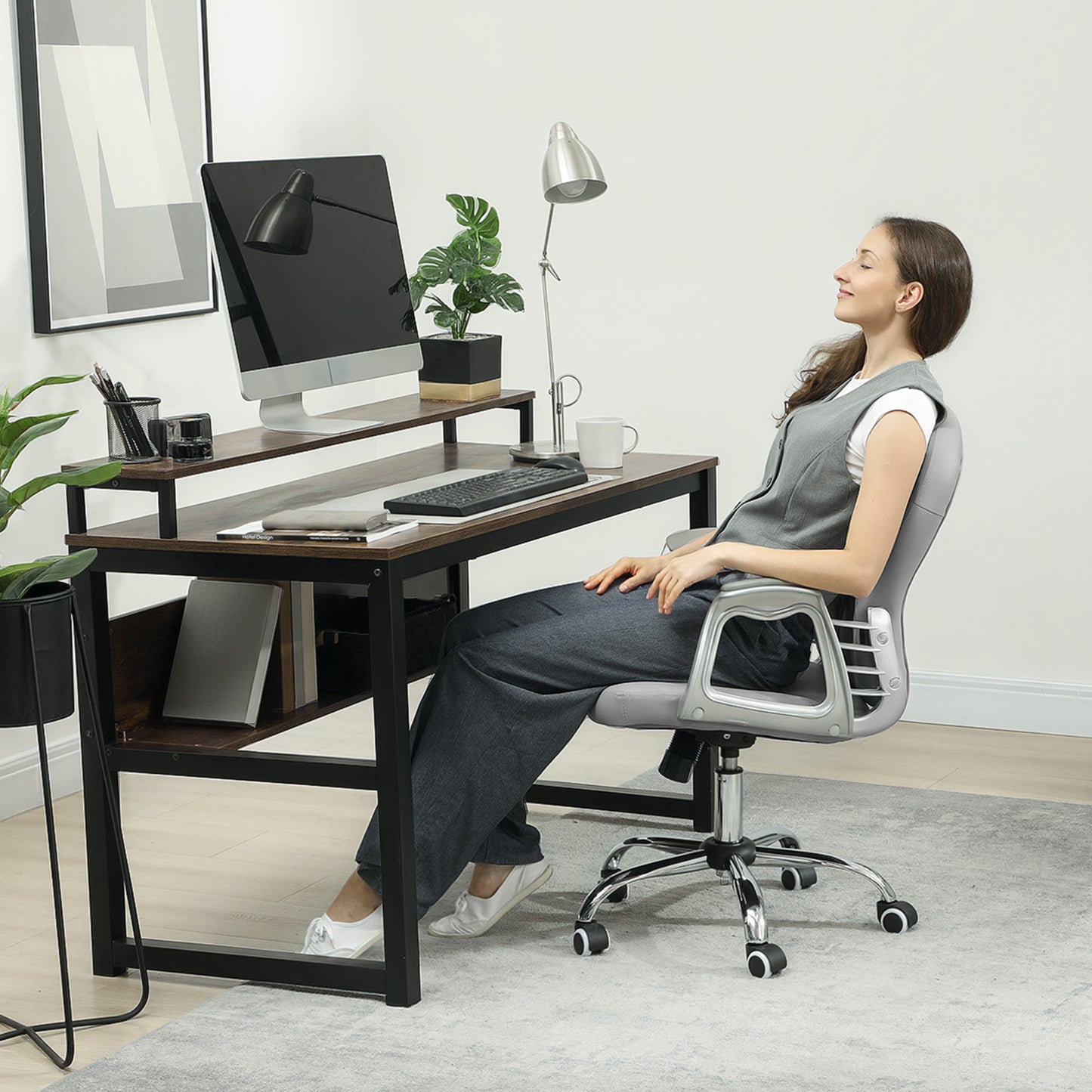 Ergonomic Office Chair with Armrests, Light Grey, Adjustable