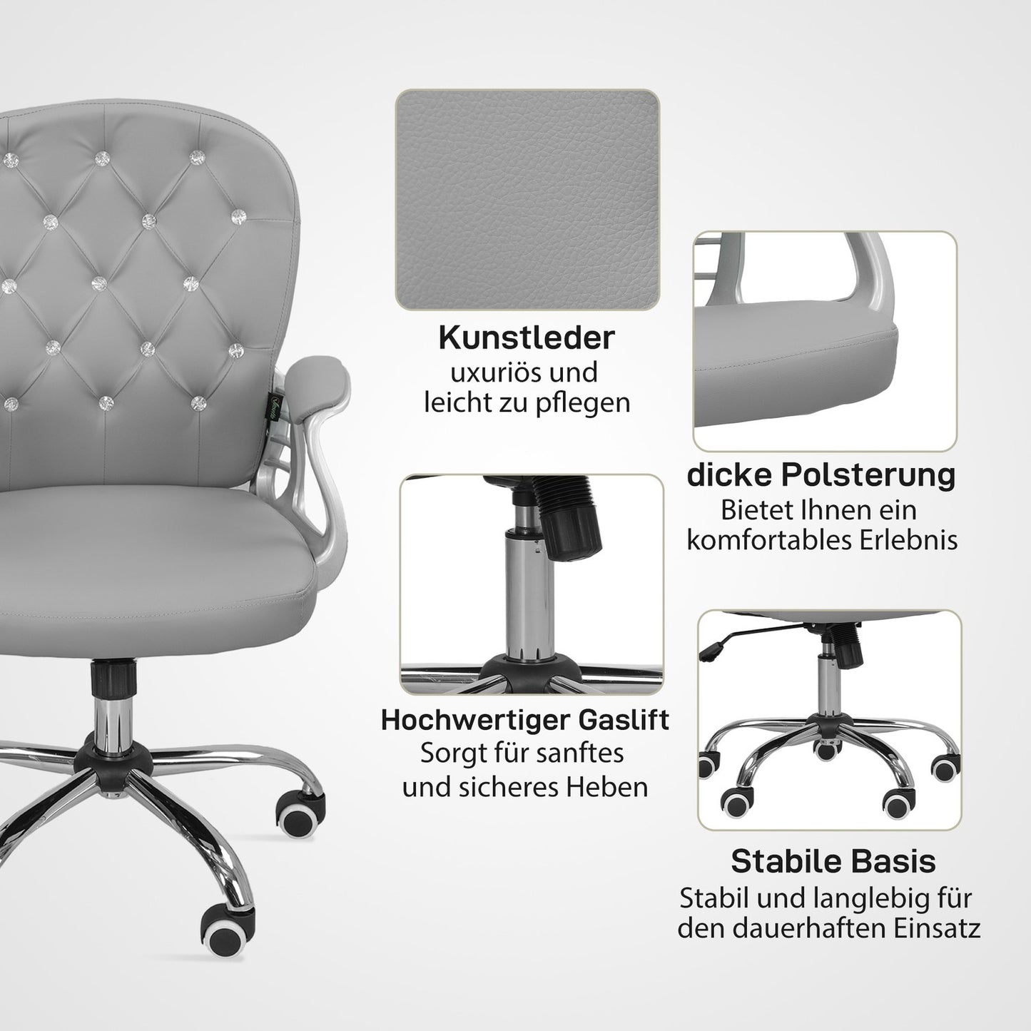 Ergonomic Office Chair with Armrests, Light Grey, Adjustable