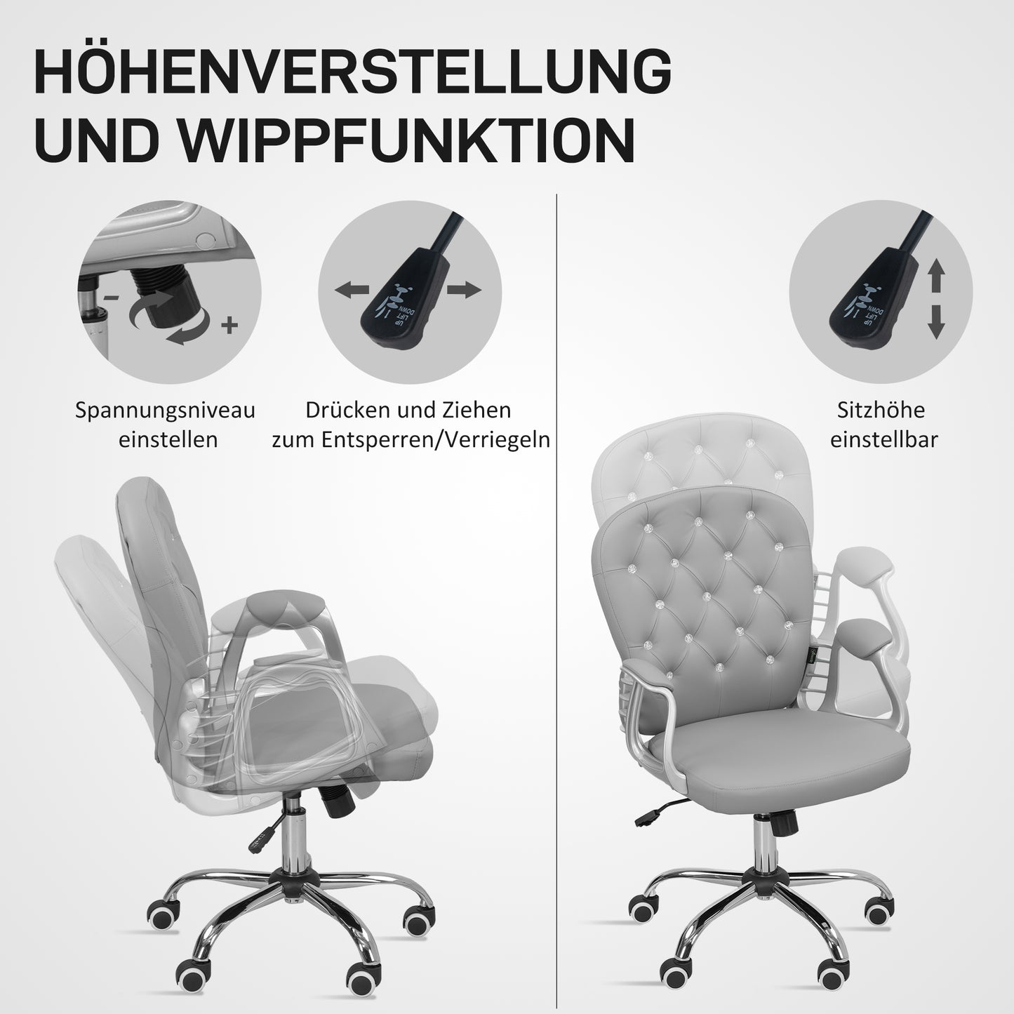 Ergonomic Office Chair with Armrests, Light Grey, Adjustable