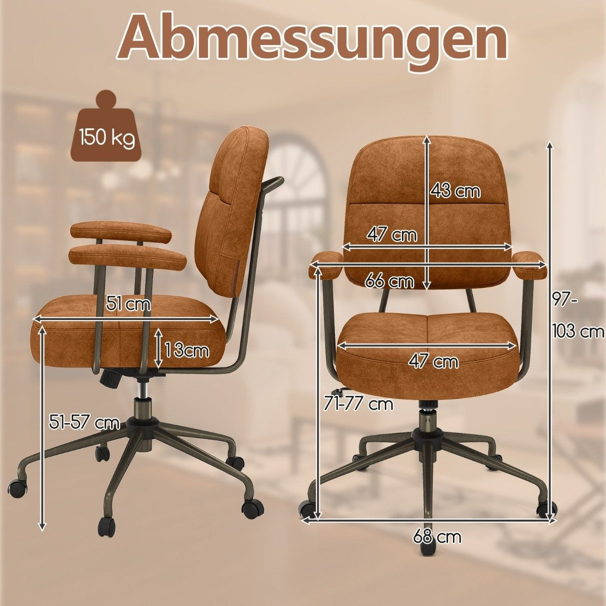 Ergonomic Office Chair with Armrests & Wheels, Adjustable