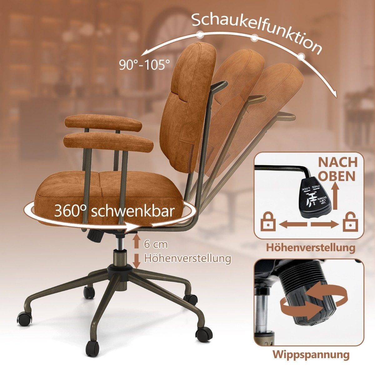 Ergonomic Office Chair with Armrests & Wheels, Adjustable