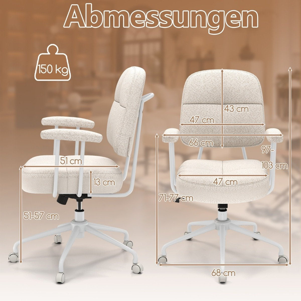 Ergonomic Office Chair with Armrests & Wheels, Beige