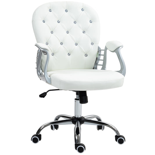 Ergonomic Office Chair with Armrests, White Leather-Look