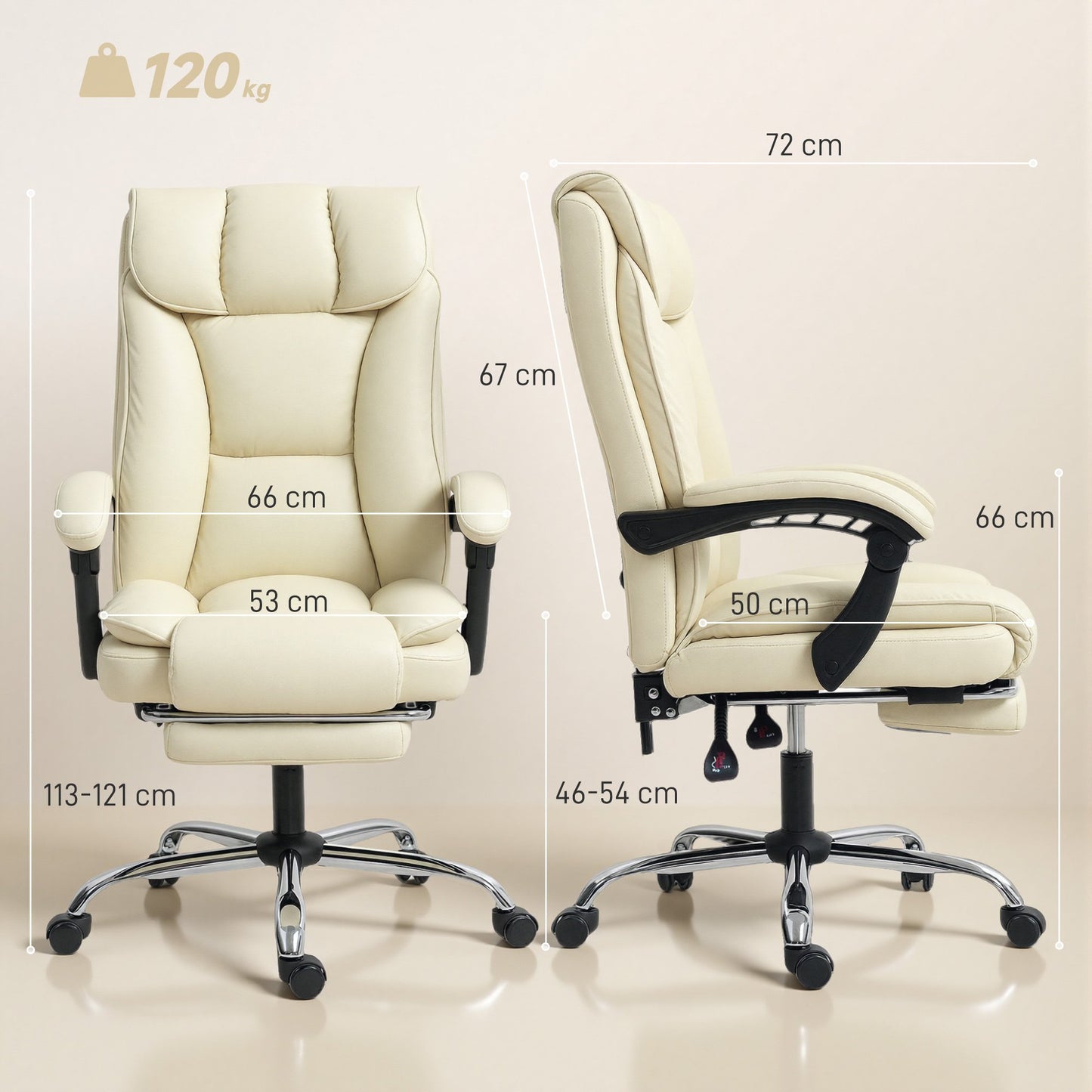 Ergonomic Office Chair with Footrest, Faux Leather, Beige/Black