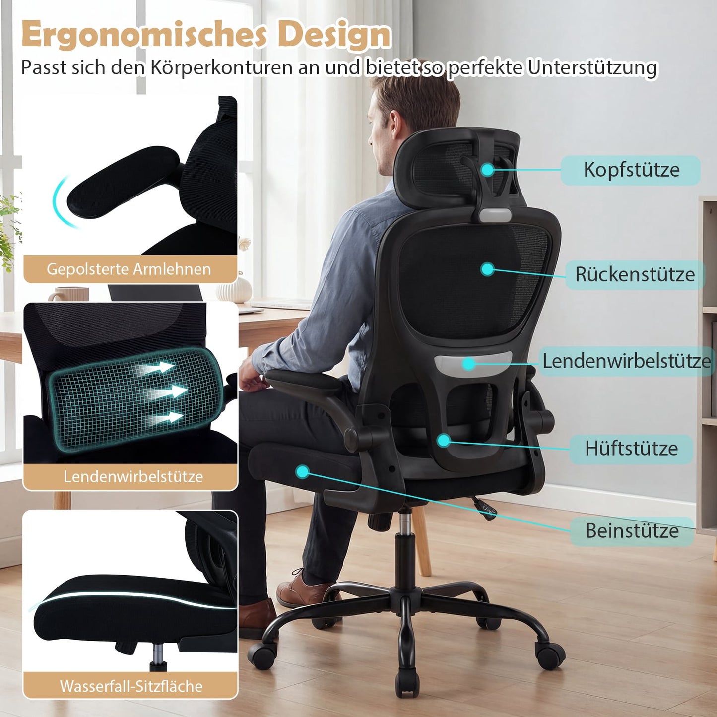 Ergonomic Office Chair with Lumbar Support, Black