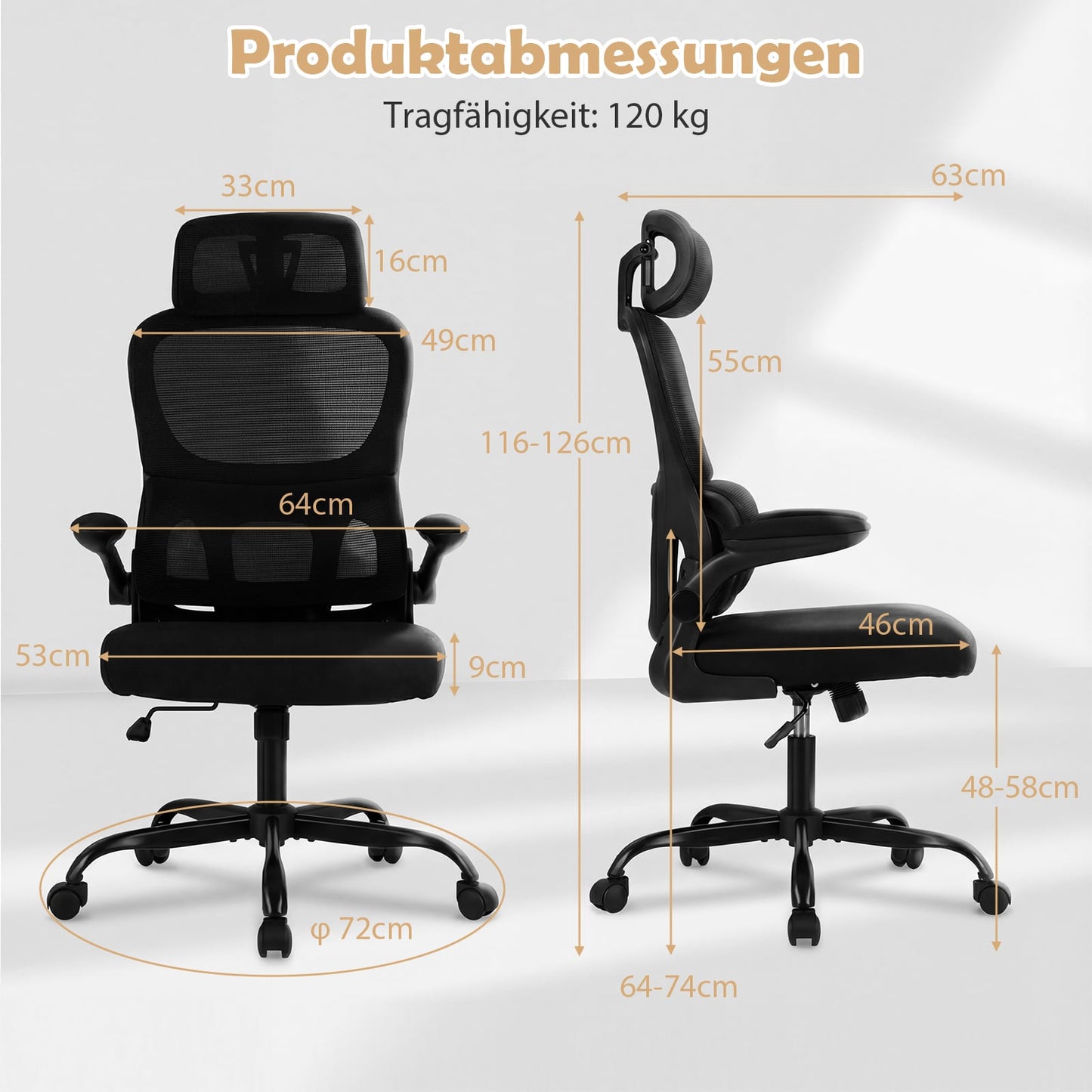 Ergonomic Office Chair with Lumbar Support, Black