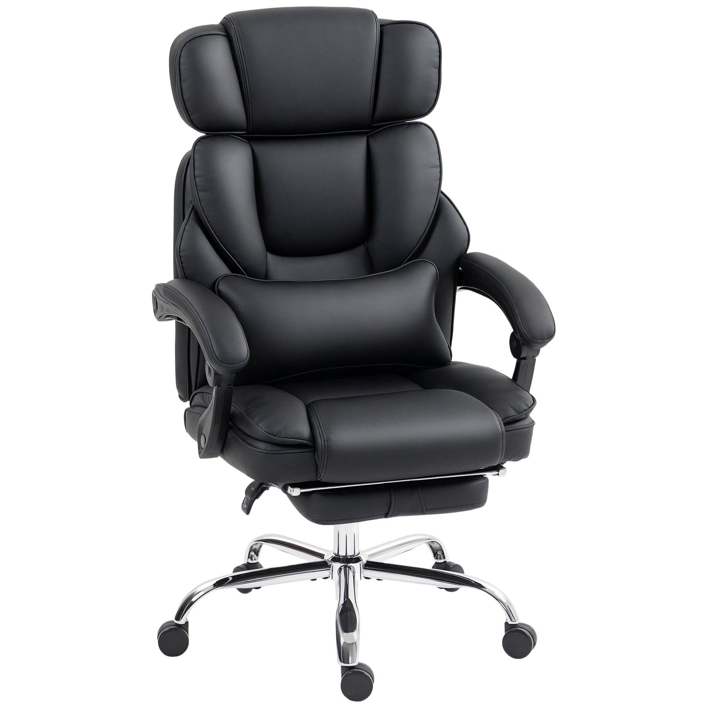 Ergonomic Office Chair with Lumbar Support, Black PU Leather