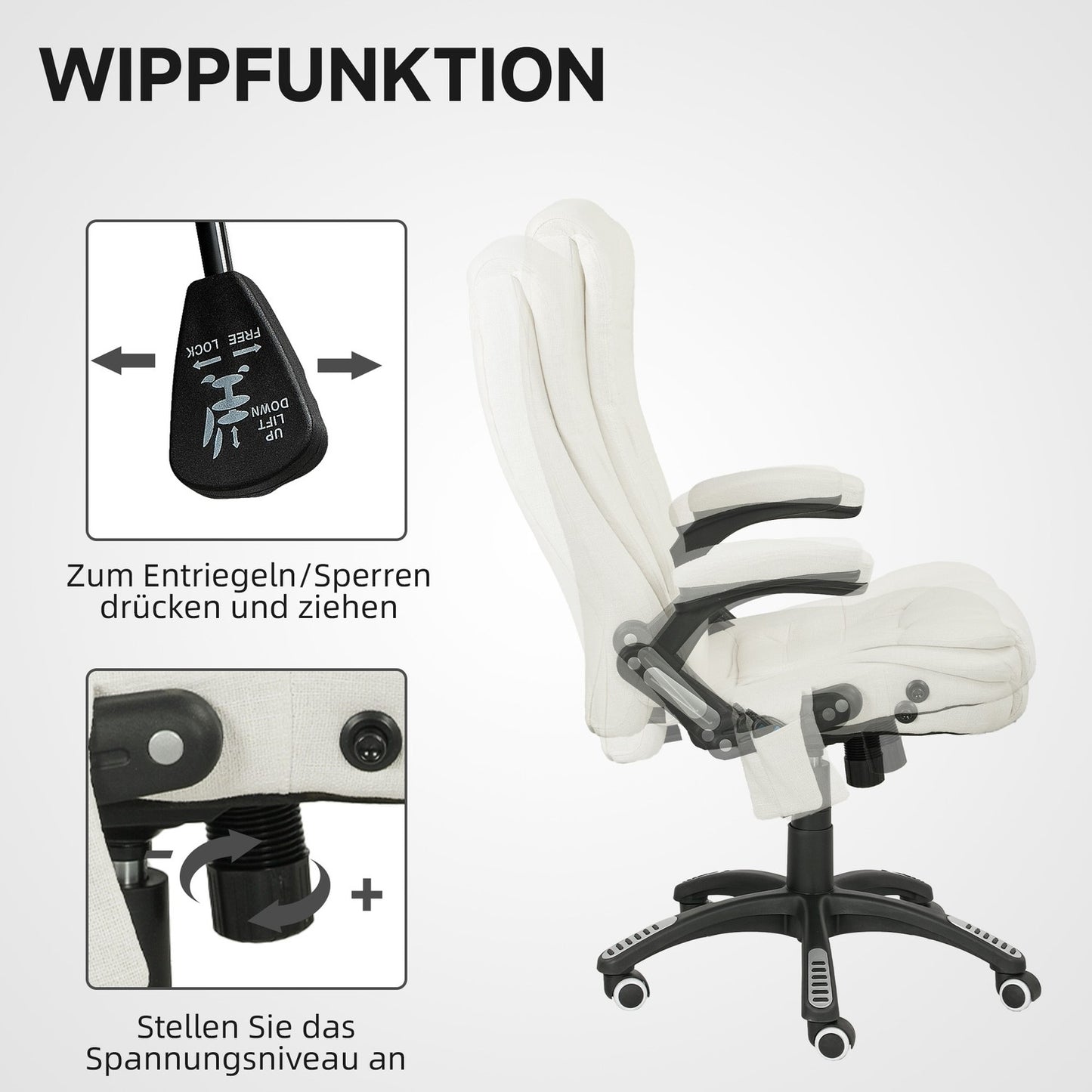 Ergonomic Office Chair with Massage, Cream White, 68x72x110-120 cm
