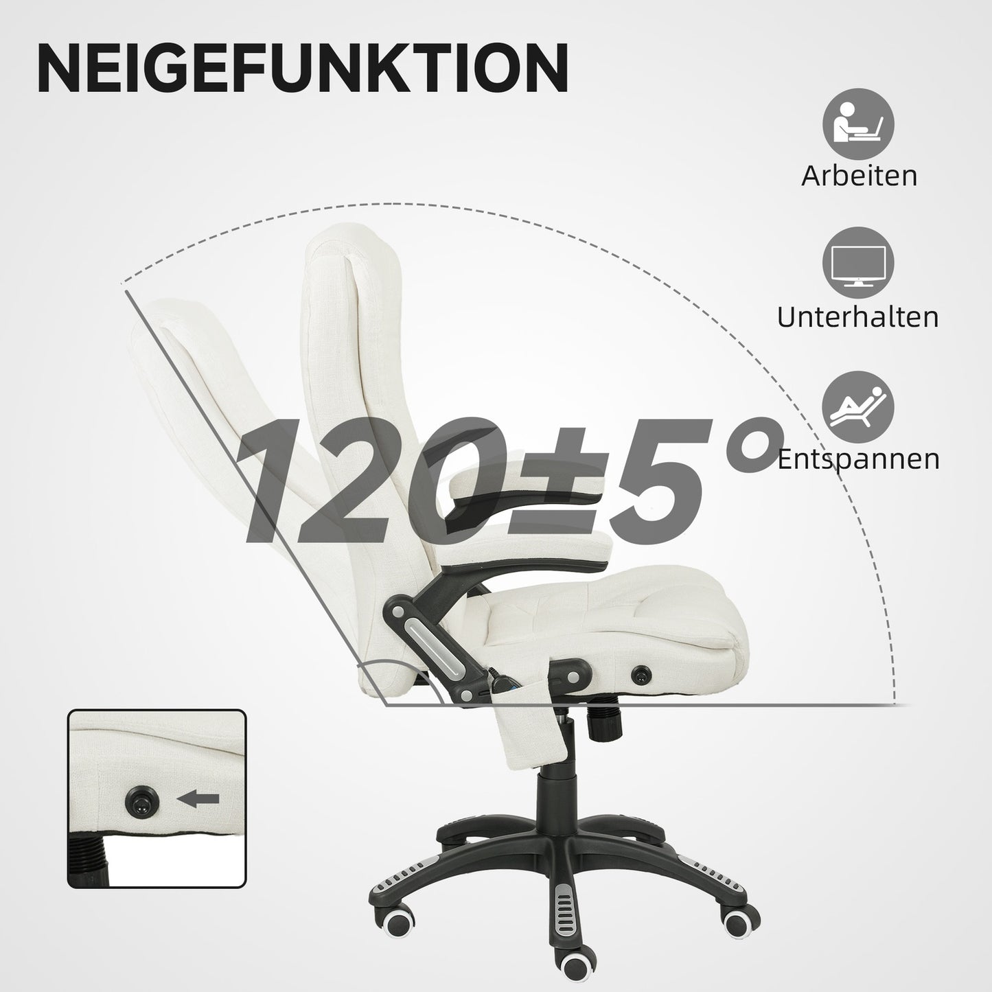 Ergonomic Office Chair with Massage, Cream White, 68x72x110-120 cm