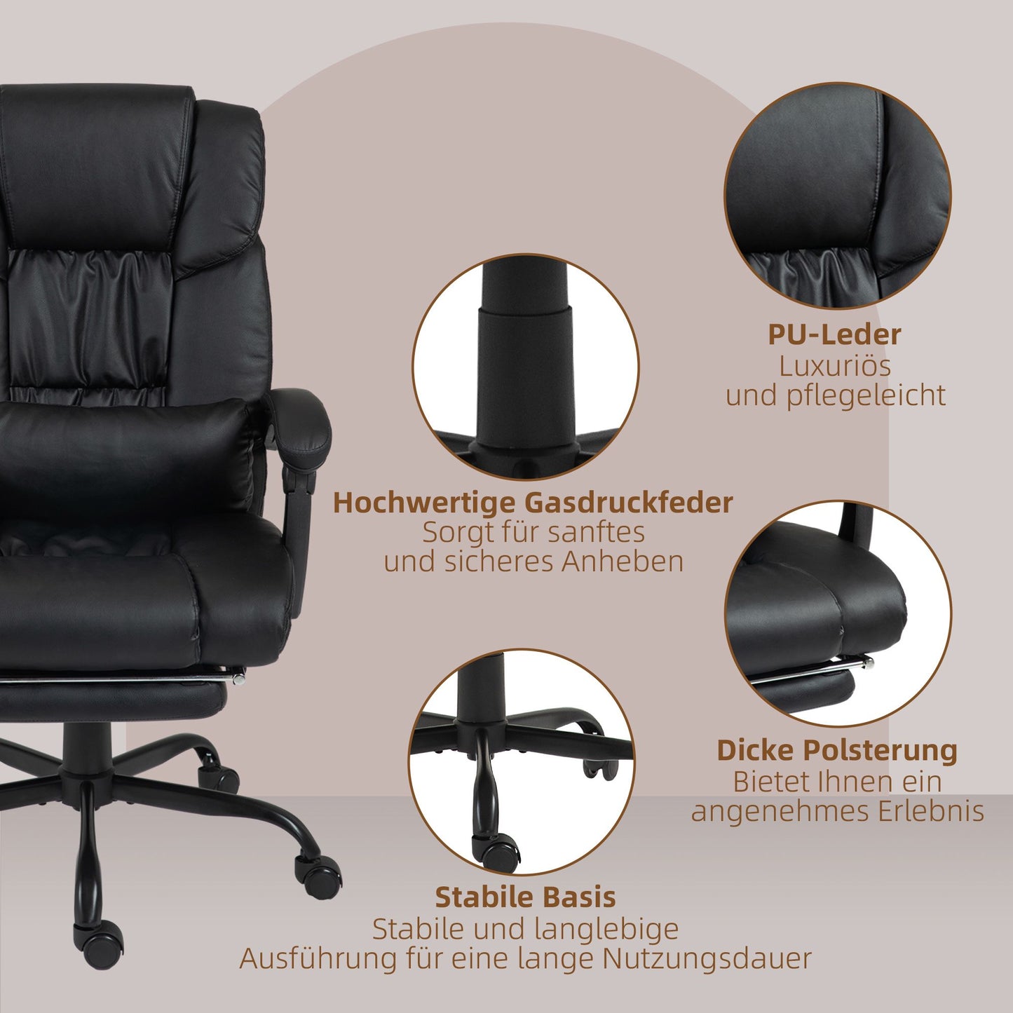 Ergonomic Office Chair with Massage, Footrest, Black