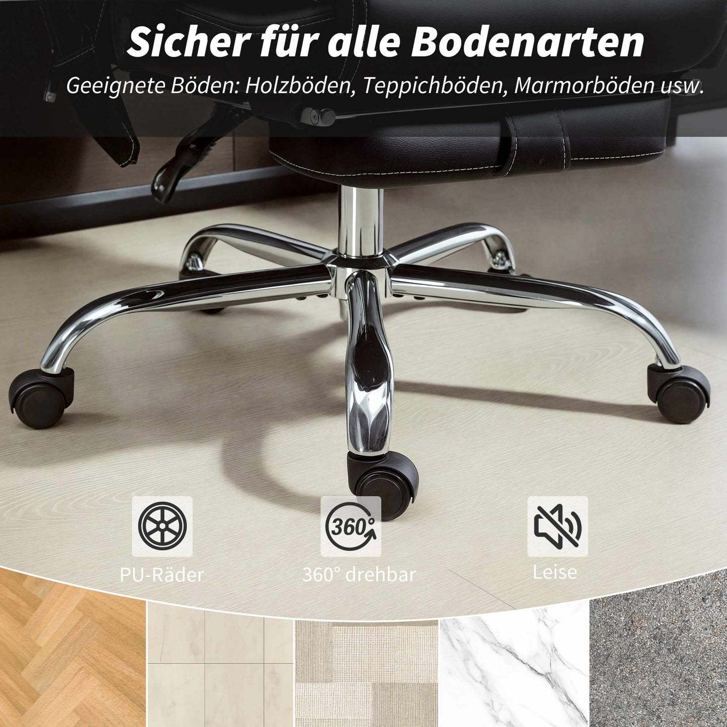 Ergonomic Office Chair with Massage, Footrest, Black Leather