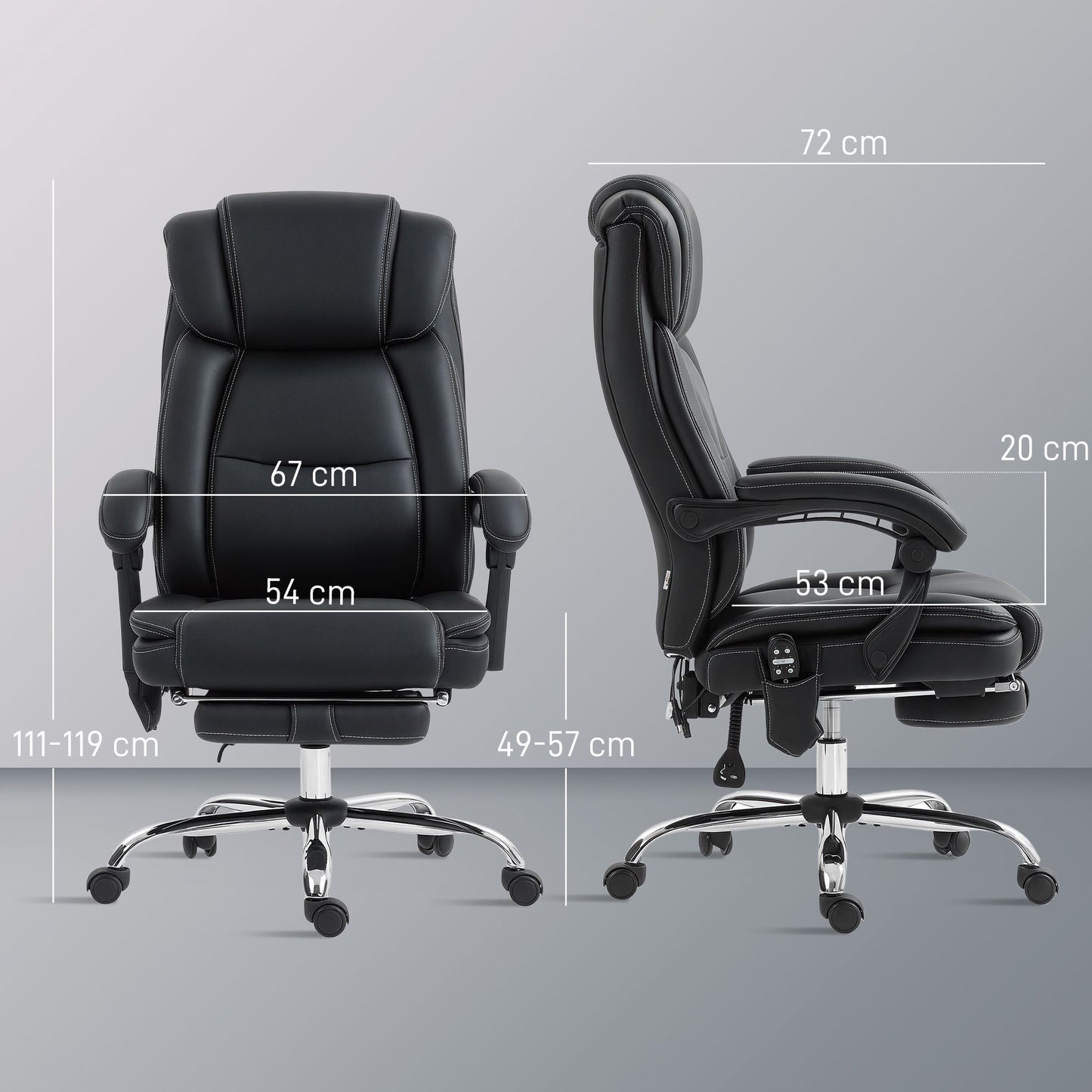 Ergonomic Office Chair with Massage, Footrest, Black Leather