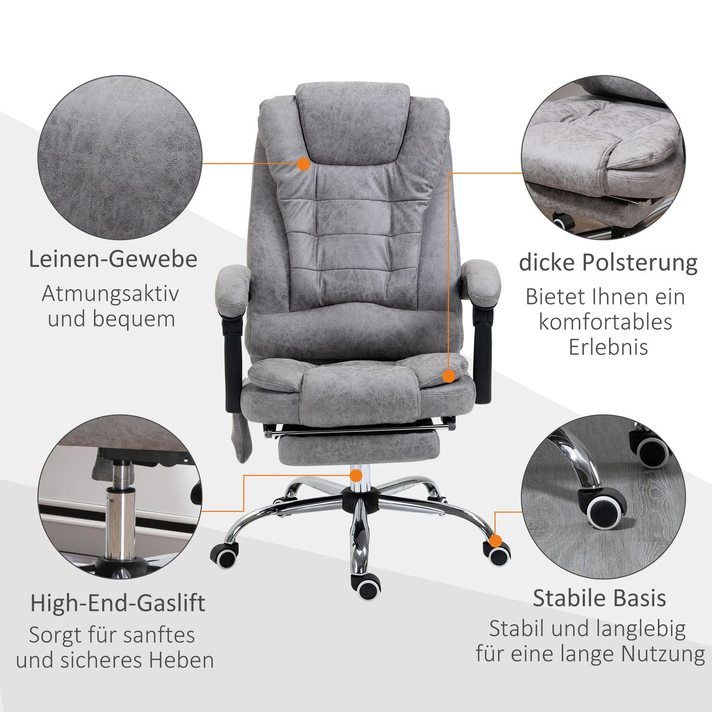Ergonomic Office Chair with Massage, Recline & Heat, Gray