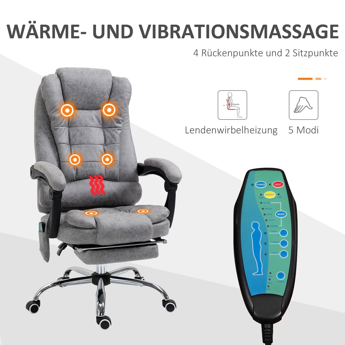 Ergonomic Office Chair with Massage, Recline & Heat, Gray