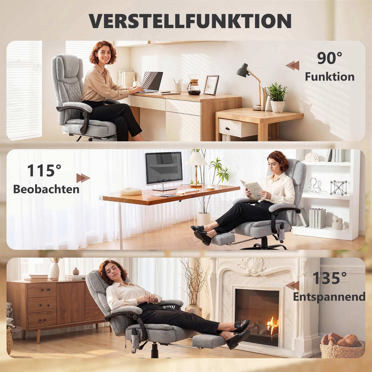 Ergonomic Office Chair with Massage and Heating, Reclines 135