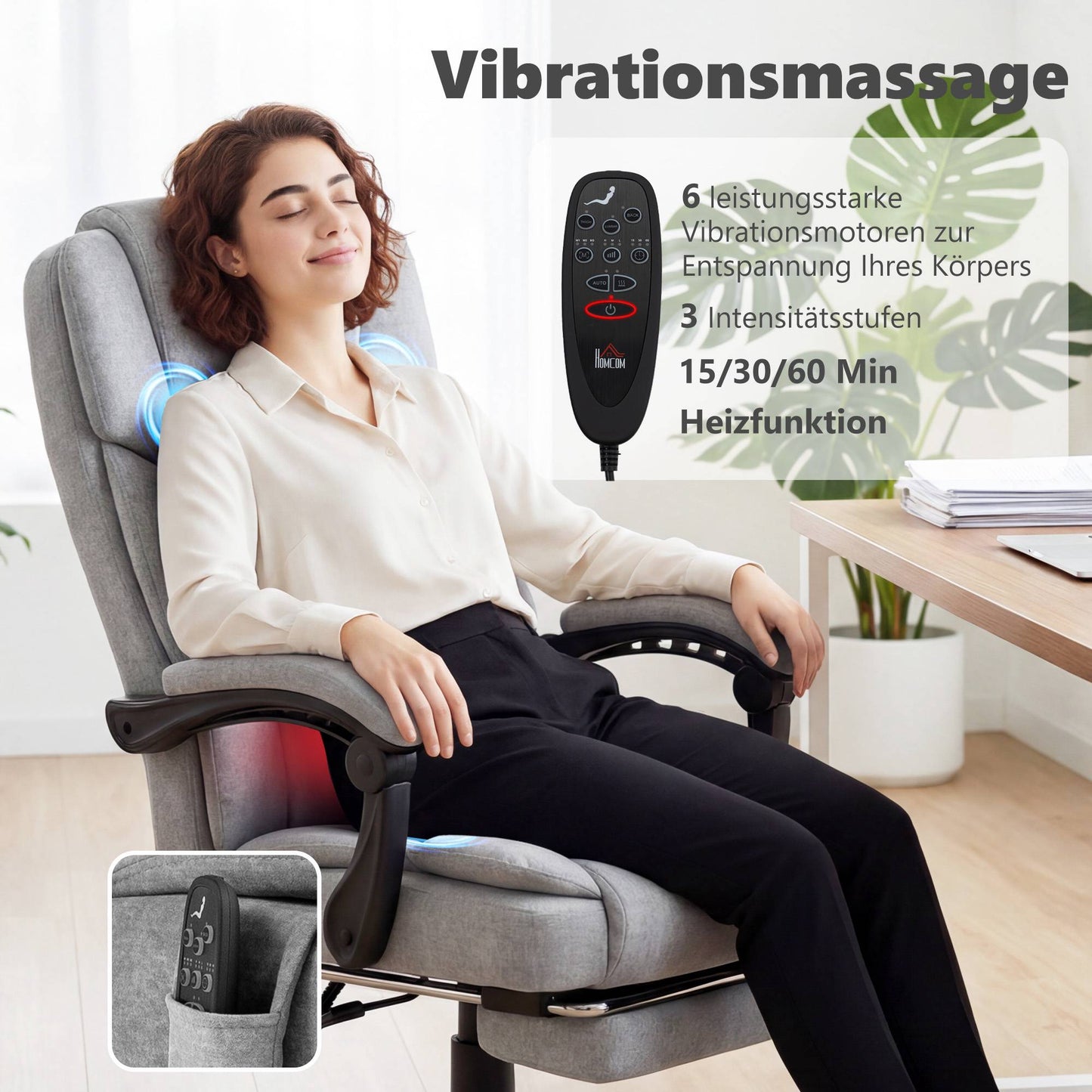 Ergonomic Office Chair with Massage and Heating, Reclines 135