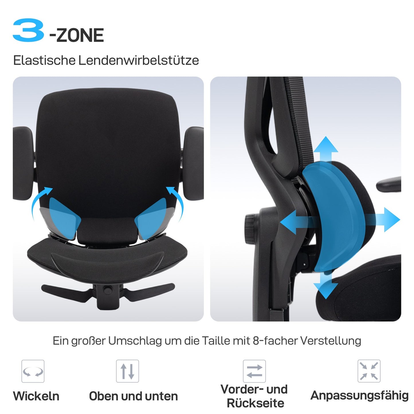 Ergonomic Office Chair with Mesh, Lumbar Support, Adjustable Headrest