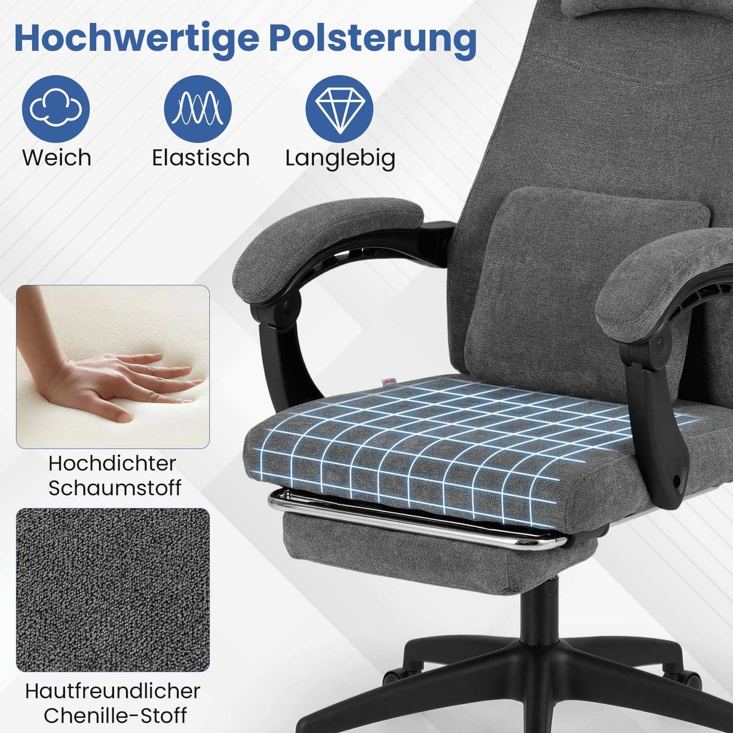 Ergonomic Office Chair with Reclining Backrest & Footrest