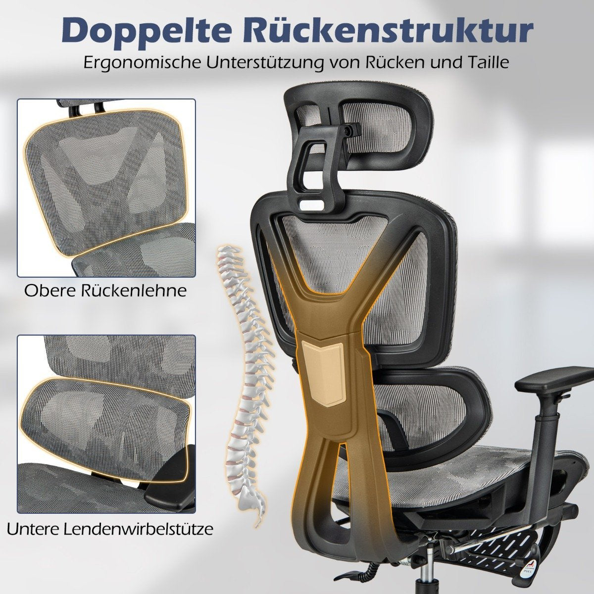Ergonomic Office Chair with Retractable Footrest & Adjustable Headrest Computer Chair