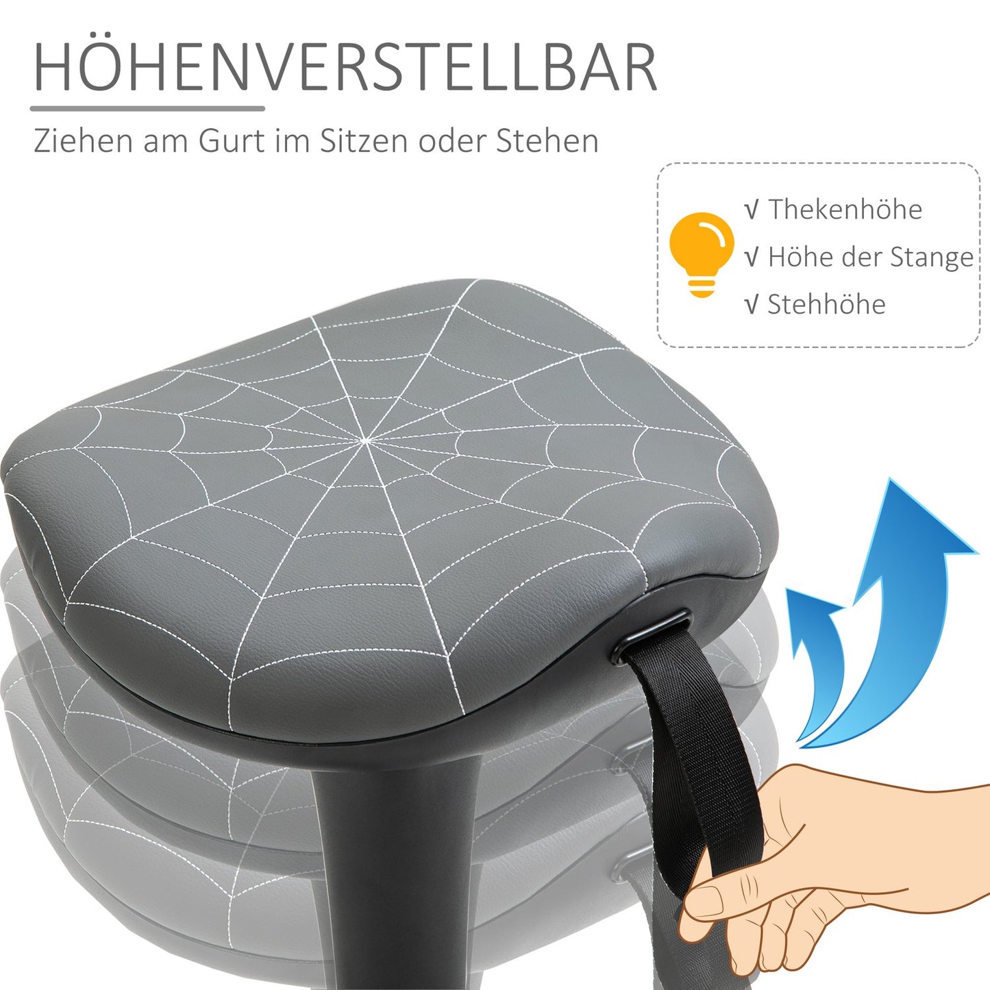 Ergonomic Swivel Stool, Adjustable Height 65.5-83.5 cm, Grey