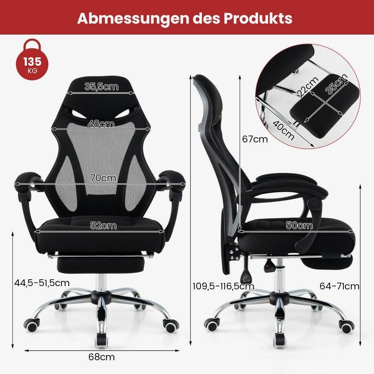 Ergonomic mesh office chair with footrest & height-adjustable tilt backrest executive chair