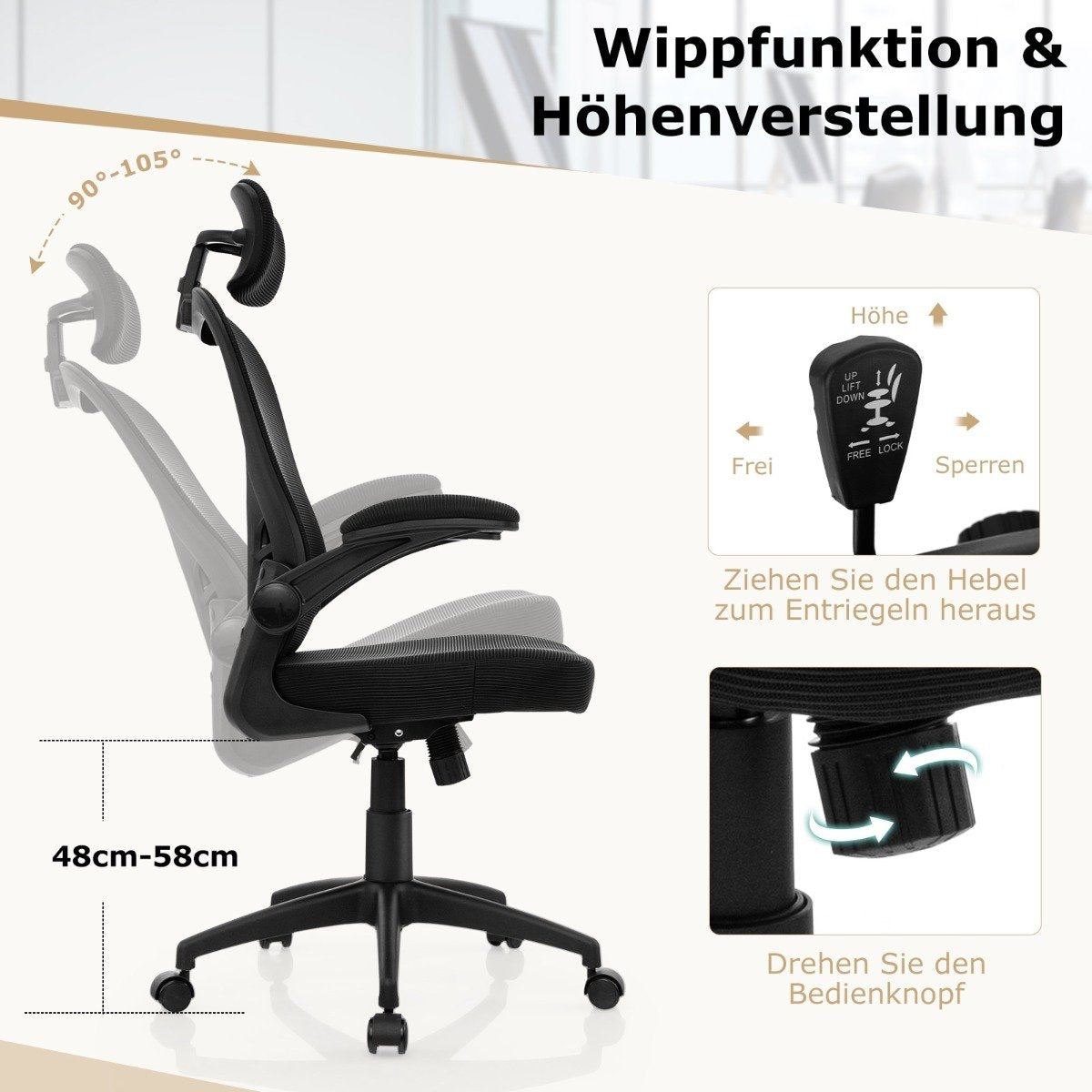 Ergonomic mesh office chair with rocking back executive chair swivel PC chair