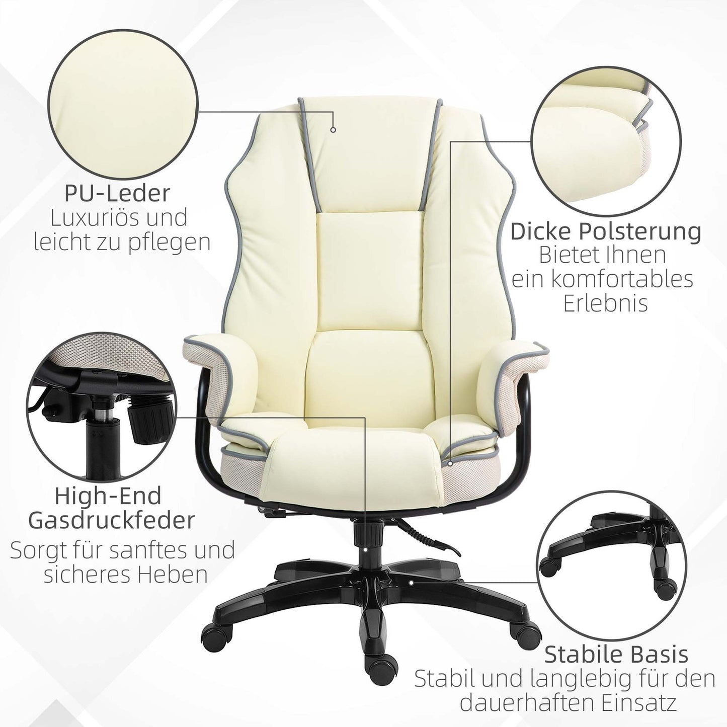 Ergonomic office chair, adjustable tilt, cream