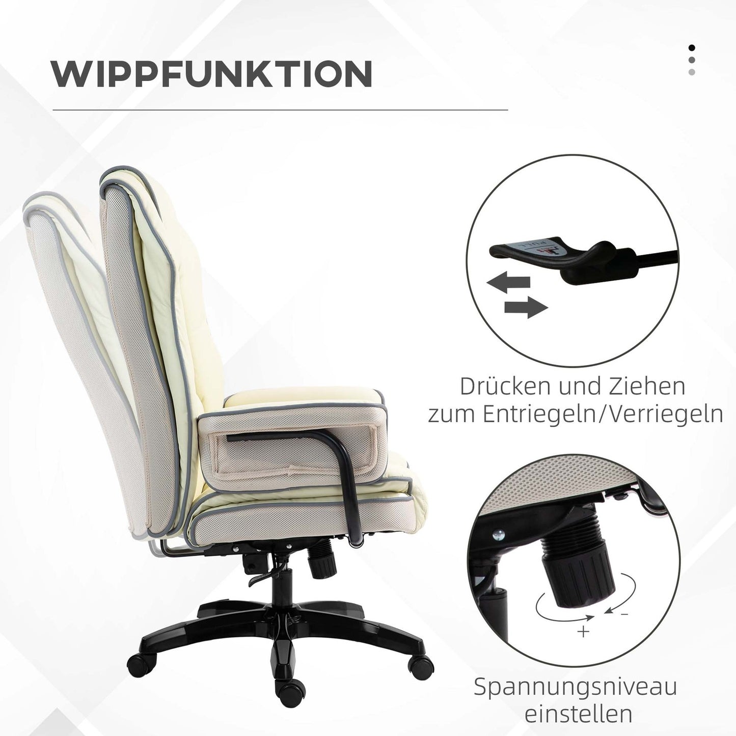 Ergonomic office chair, adjustable tilt, cream