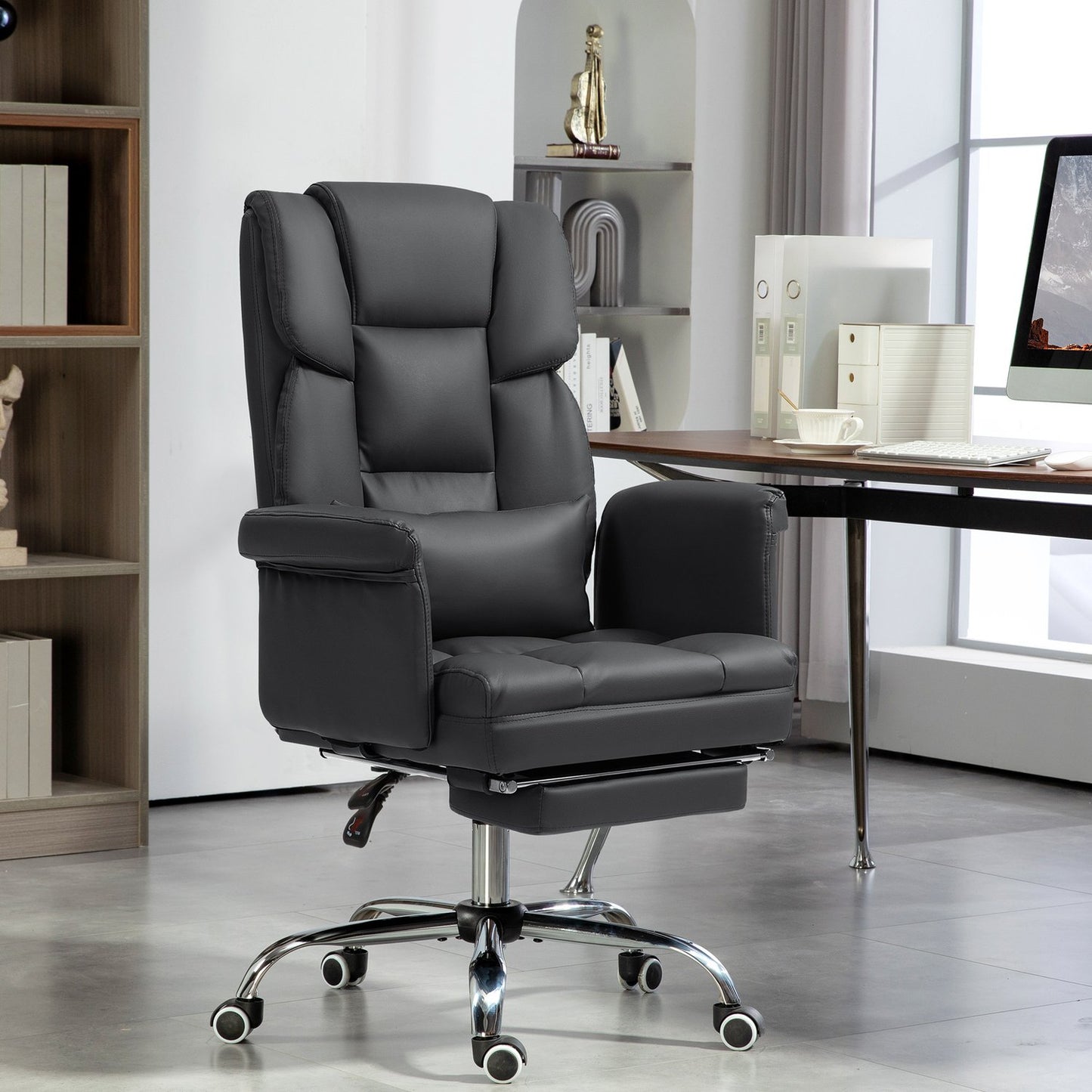 Ergonomic office chair, height adjustable 48-56 cm, reclining backrest, footrest, black