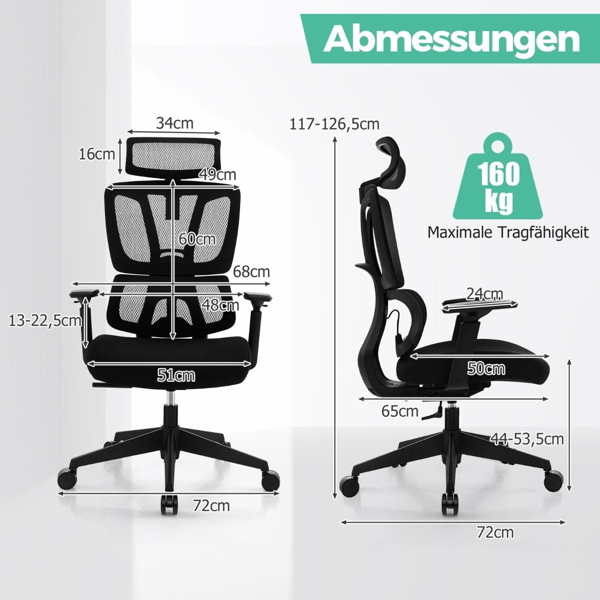 Ergonomic office chair with N-shaped lumbar support Swivel desk chair Black