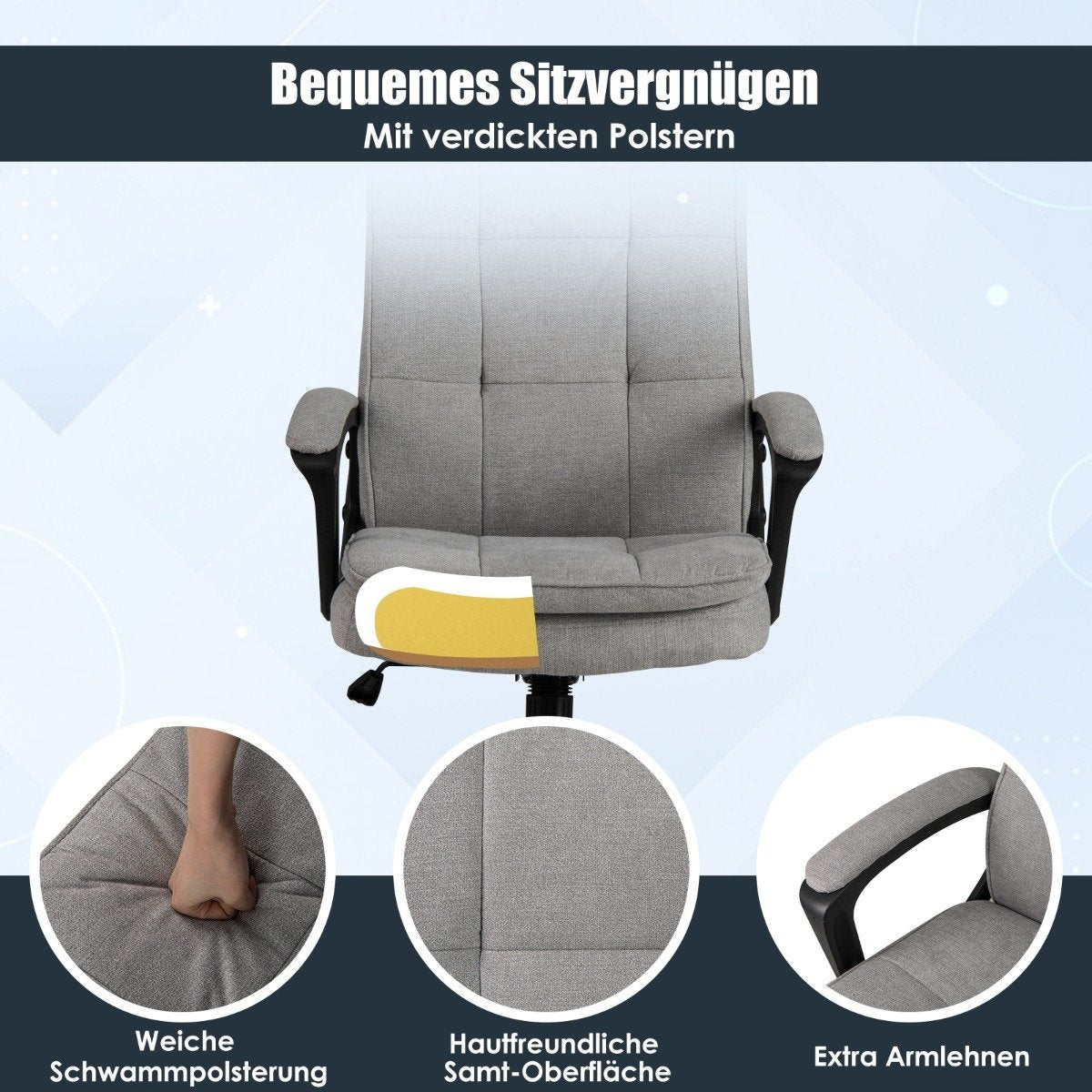 Ergonomic office chair with armrests & castors Height-adjustable swivel chair Computer chair
