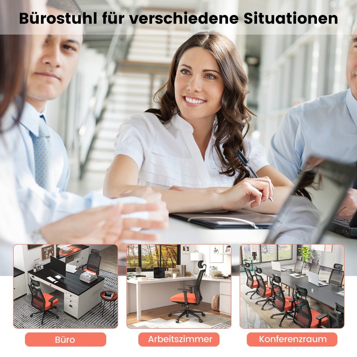 Ergonomic office chair with backrest & lumbar support & comfortable 3D headrest up to 180 kg