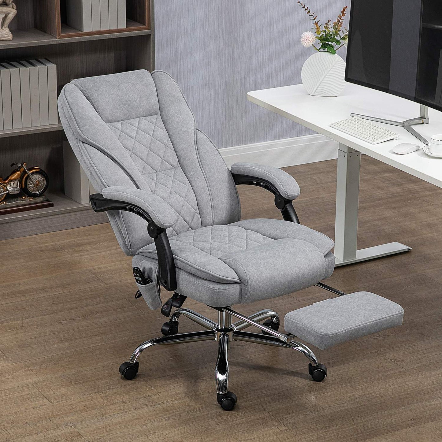 Ergonomic office chair with massage function, footrest, swivel, rollable, grey