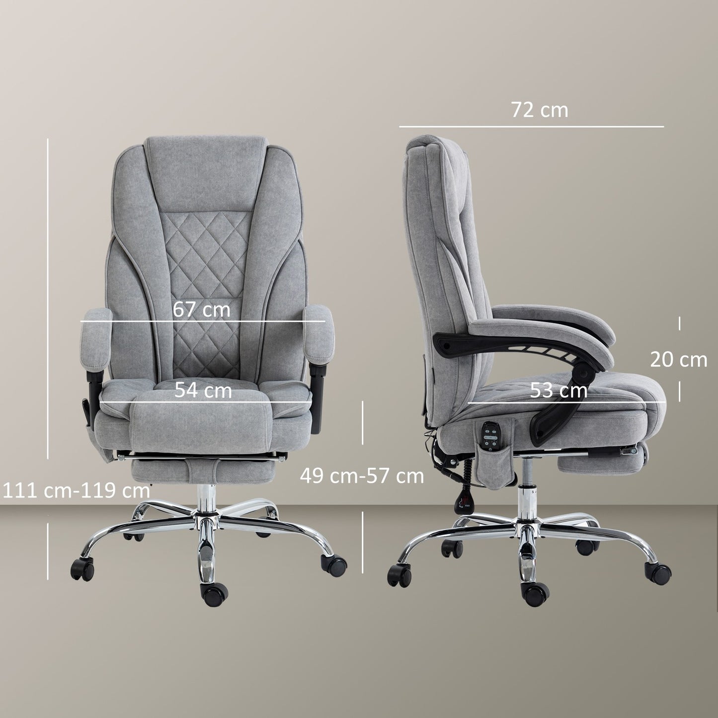 Ergonomic office chair with massage function, footrest, swivel, rollable, grey