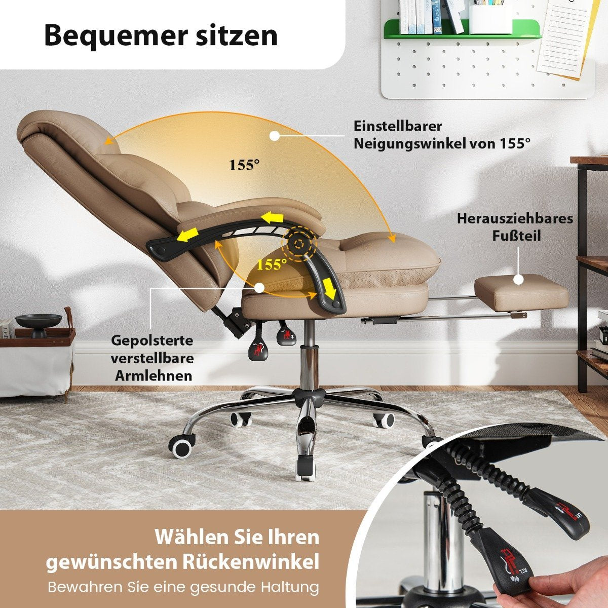 Ergonomic office chair with retractable footrest executive chair desk chair coffee