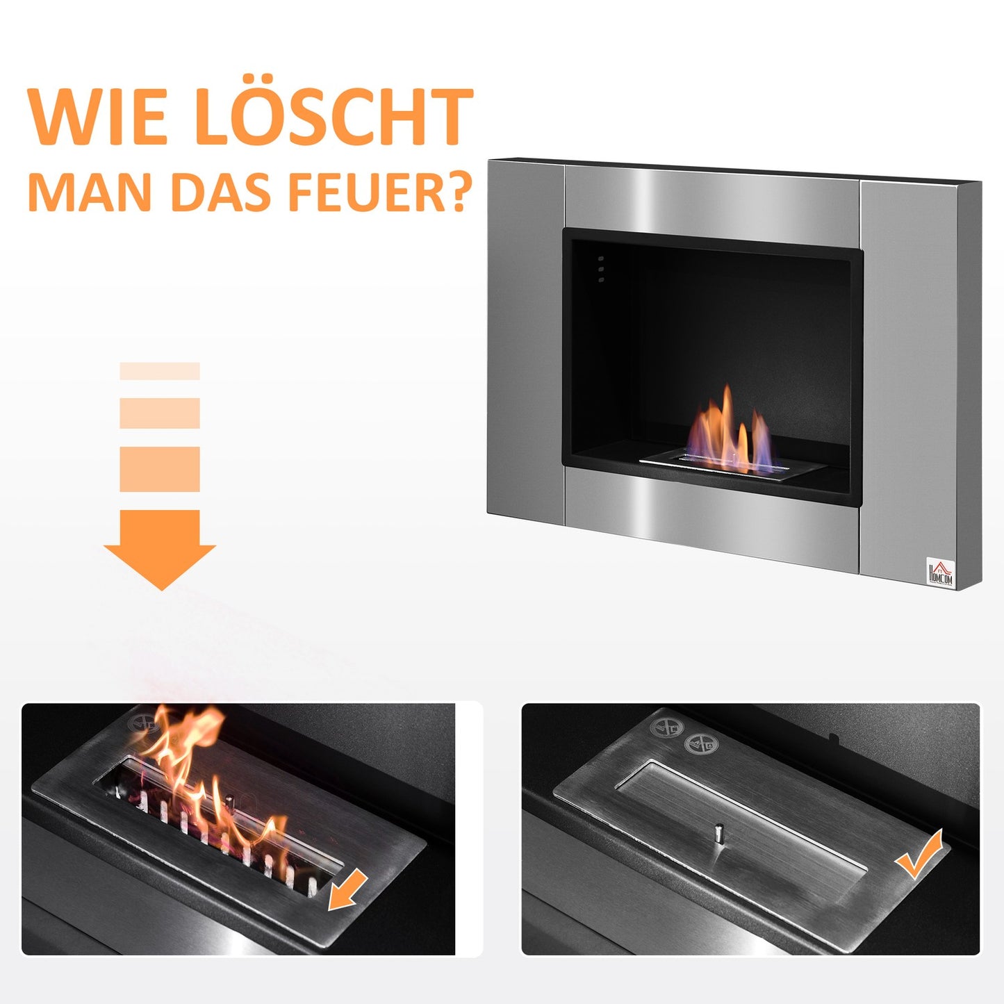 Bio Ethanol Fireplace, 1.5L, Smoke-free, Stainless steel