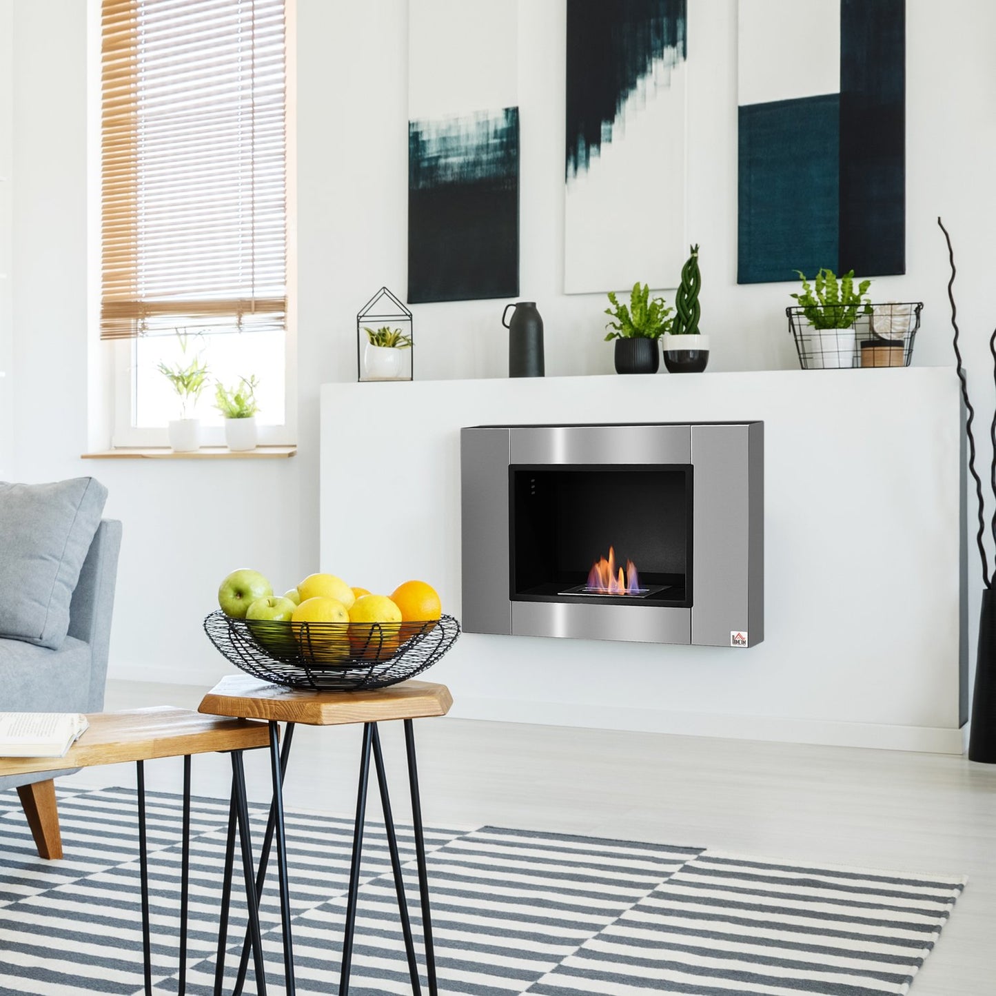 Bio Ethanol Fireplace, 1.5L, Smoke-free, Stainless steel