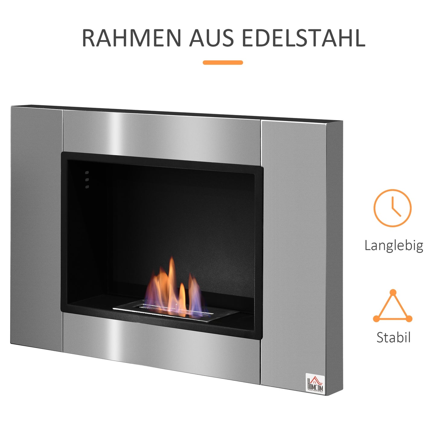 Bio Ethanol Fireplace, 1.5L, Smoke-free, Stainless steel