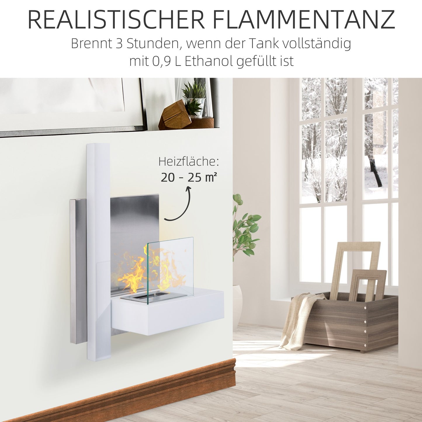 Bio-ethanol fireplace burner, 1.5L, stainless steel, wall mountable