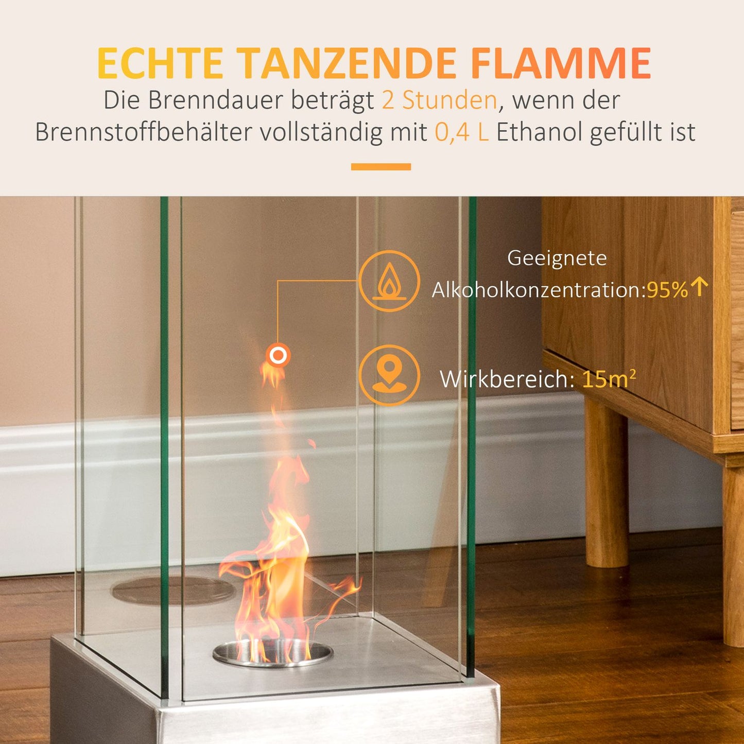 Ethanol Fireplace Burner, 0.4L, 2h Burner, Stainless steel