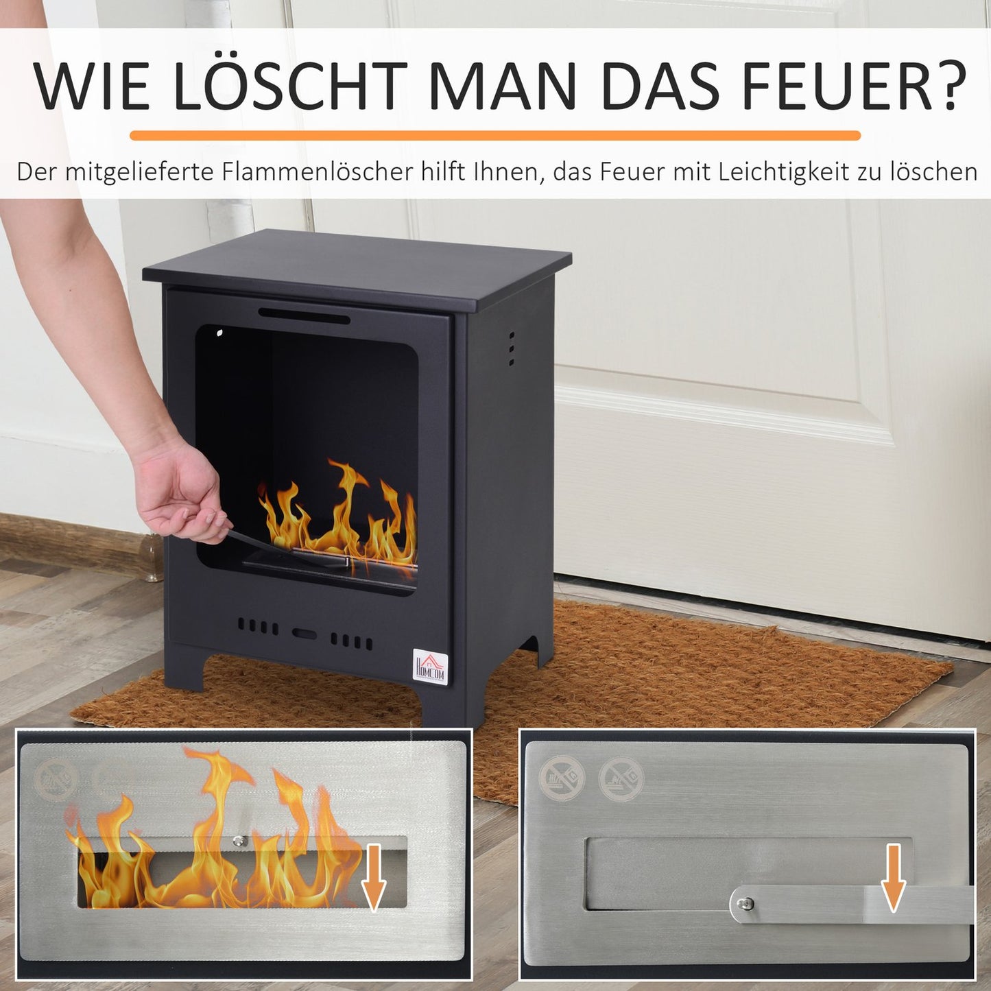 Fireplace with bioethanol - 0.9 l, 3 hours of burning, smoke-free