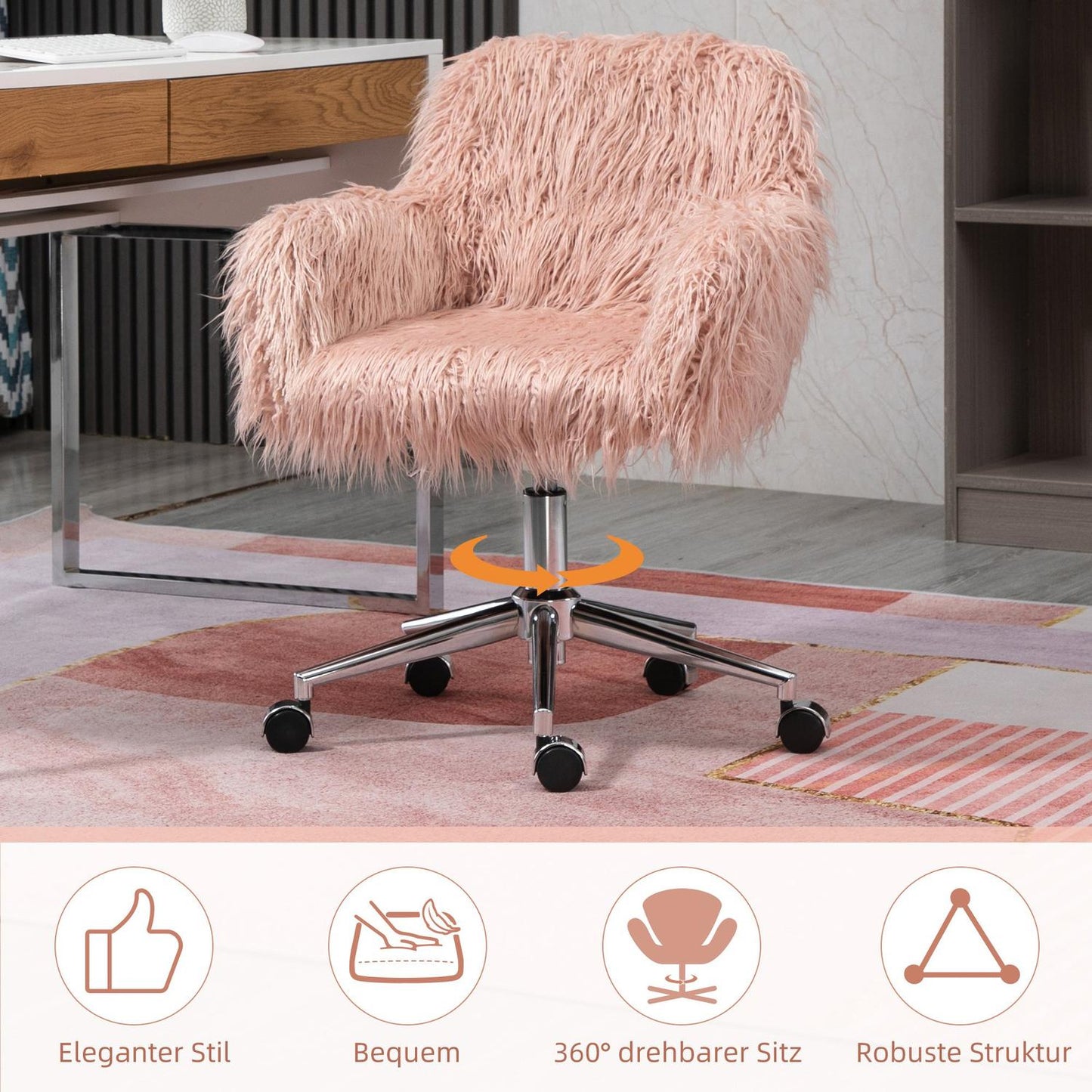 Pink faux fur Executive Swivel Chair, height adjustable