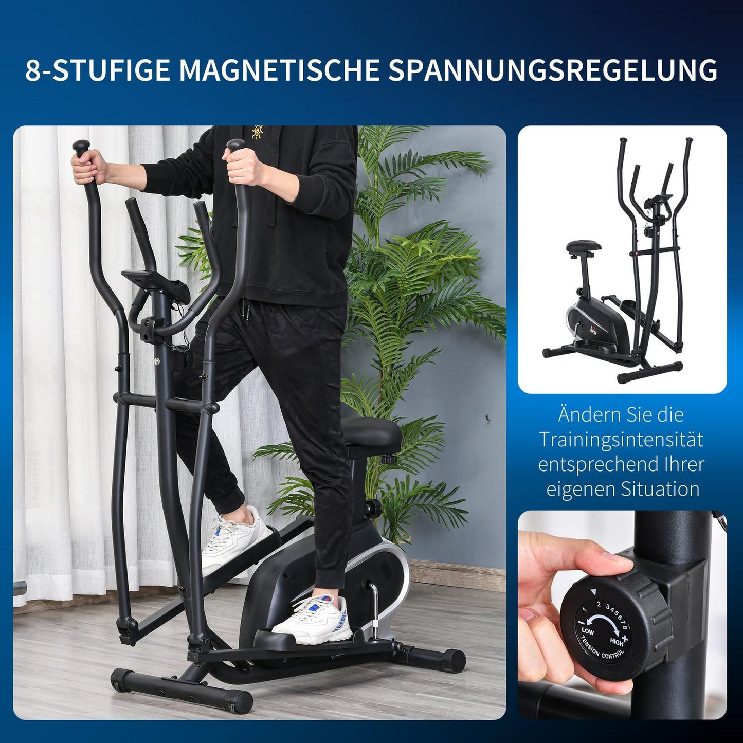 Elliptical exercise bike, LCD screen, adjustable seat, 8 levels