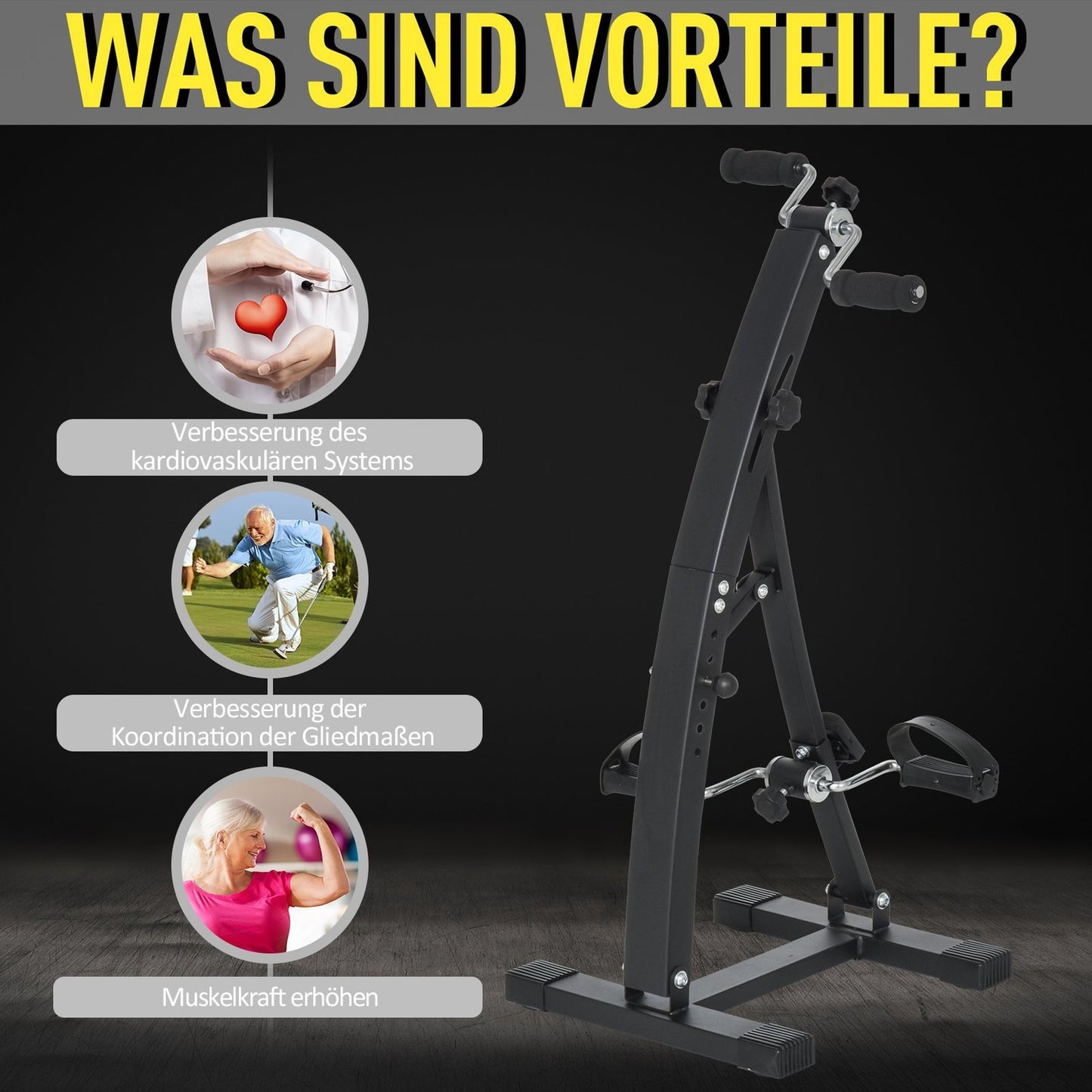 Exercise bike trainer for seniors, robust steel, black