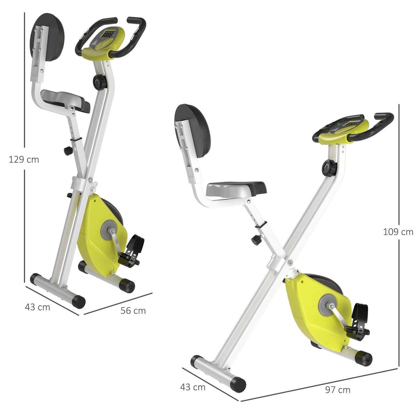 Adjustable exercise bike with magnetic resistance, yellow/white